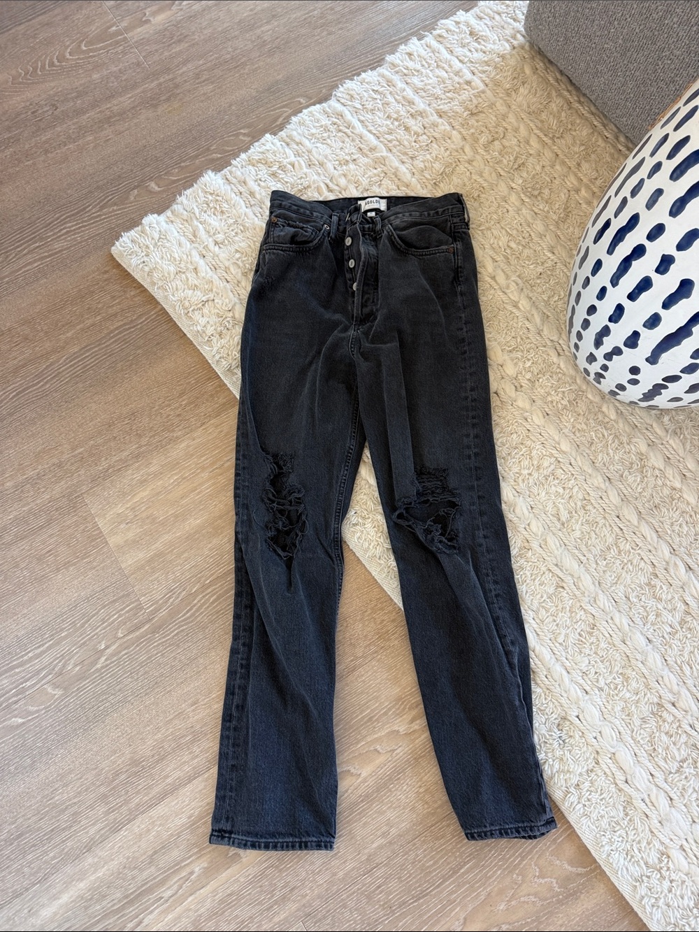 Agolde Black Straight-Leg Distressed Jeans